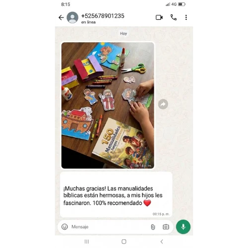 Testimonio de WhatsApp: familia usando las manualidades bíblicas incluidas